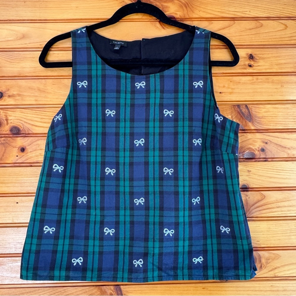Talbots Black Watch Tartan Plaid Bow Shell Dark Academia Preppy 6